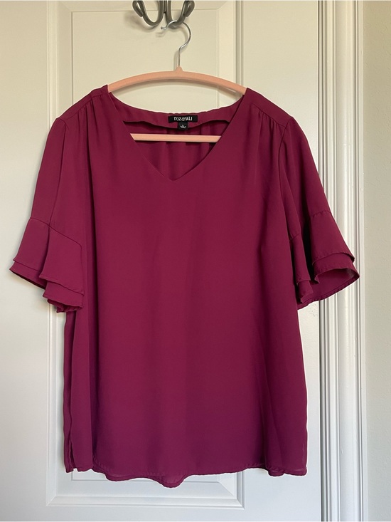 Roz & Ali Tops - Roz & Ali Berry V-Neck Ruffle Sleeve Blouse